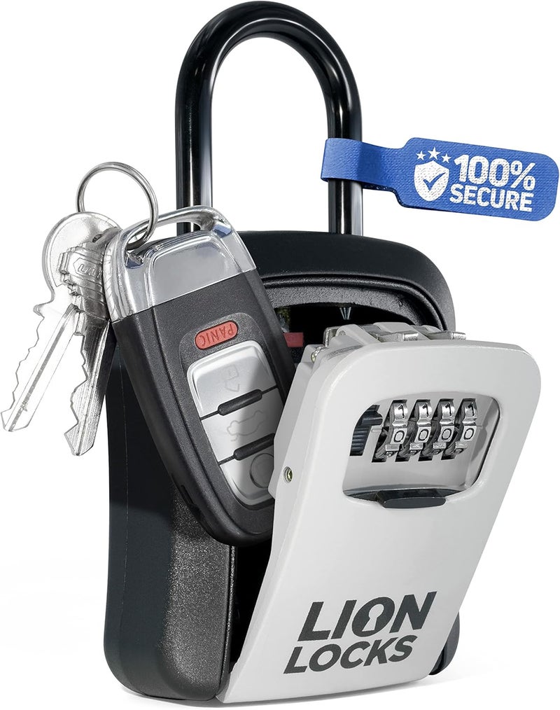 Lion Locks Key Lock Box for Keys with Code, 4 Digit Combination Lockbox for Keys Outdoor, Portable, Waterproof, Realtor Lock Box (Gray, 1 Pack) - Image 1